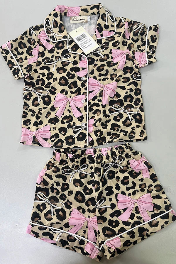 🎀 Leopard & Pink Bow 2-Piece Pajama Set 🐆