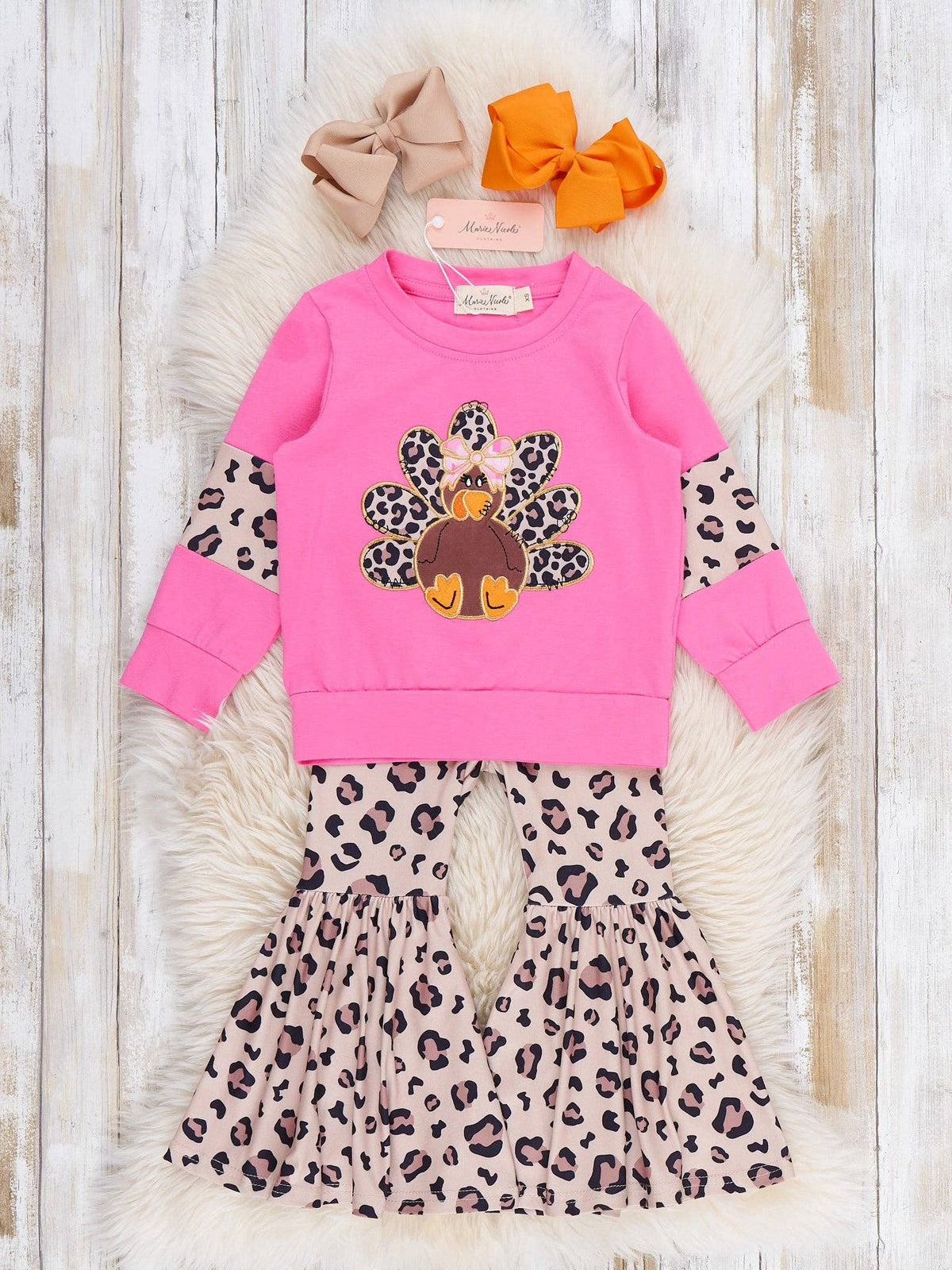 Pink Turkey & Leopard Bell-Bottom Set 🩷🦃