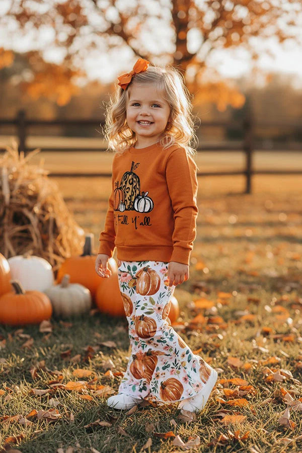 🎃 Pumpkin Patch “It’s Fall Y’all” 2-Piece Bell-Bottom Set 🍂