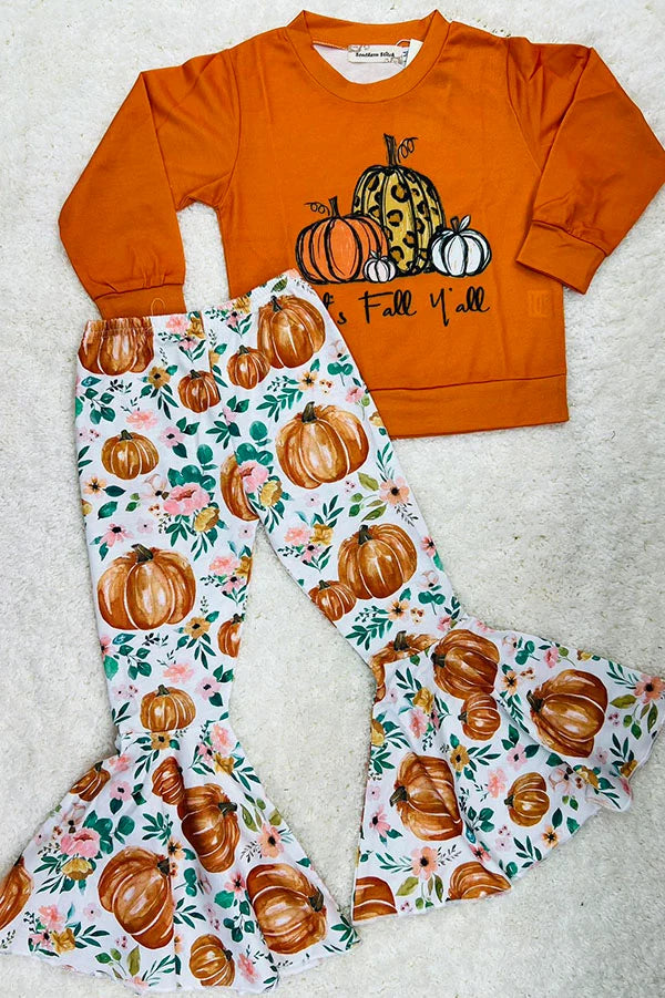 🎃 Pumpkin Patch “It’s Fall Y’all” 2-Piece Bell-Bottom Set 🍂