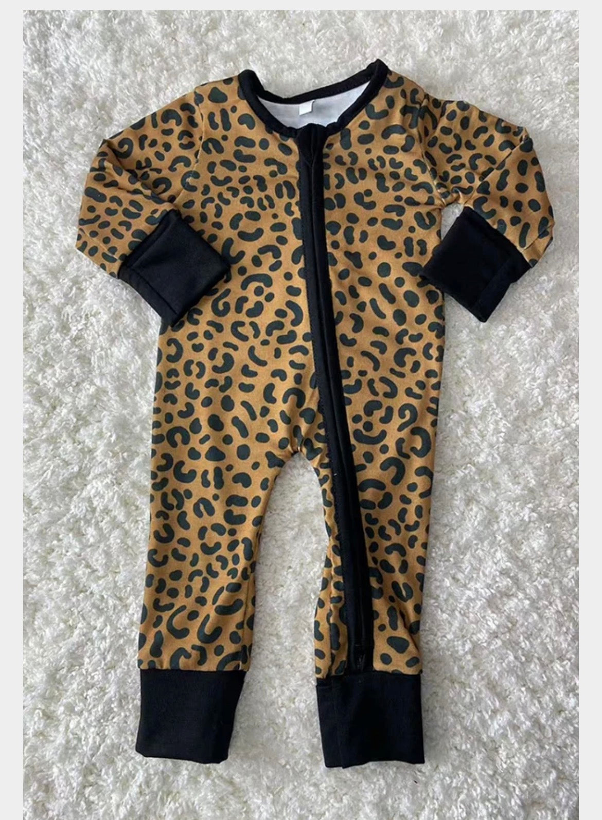 🐆 Leopard Double-Zipper Baby Romper