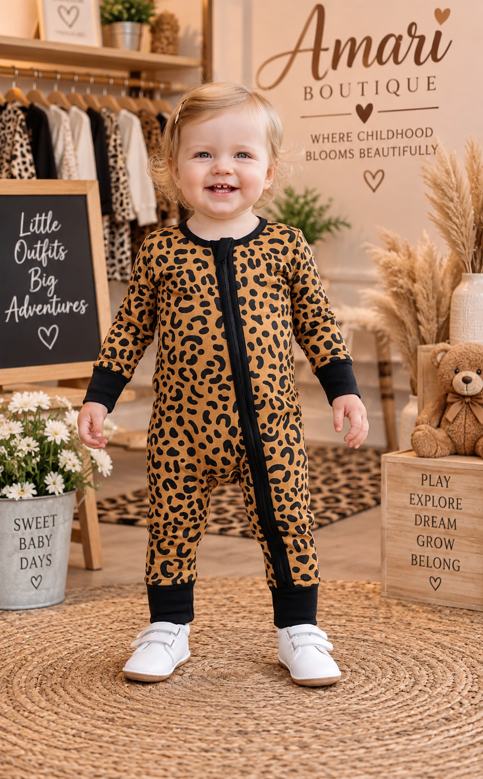 🐆 Leopard Double-Zipper Baby Romper