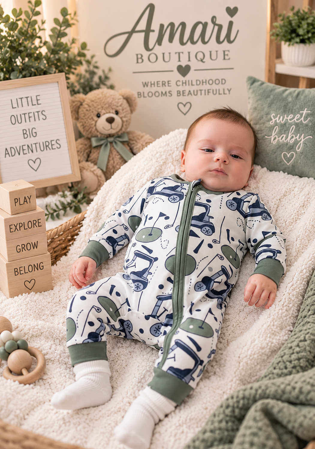 ⛳ Golf Cart Print Baby Romper