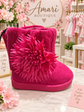 💕 Hot Pink Floral Winter Boots