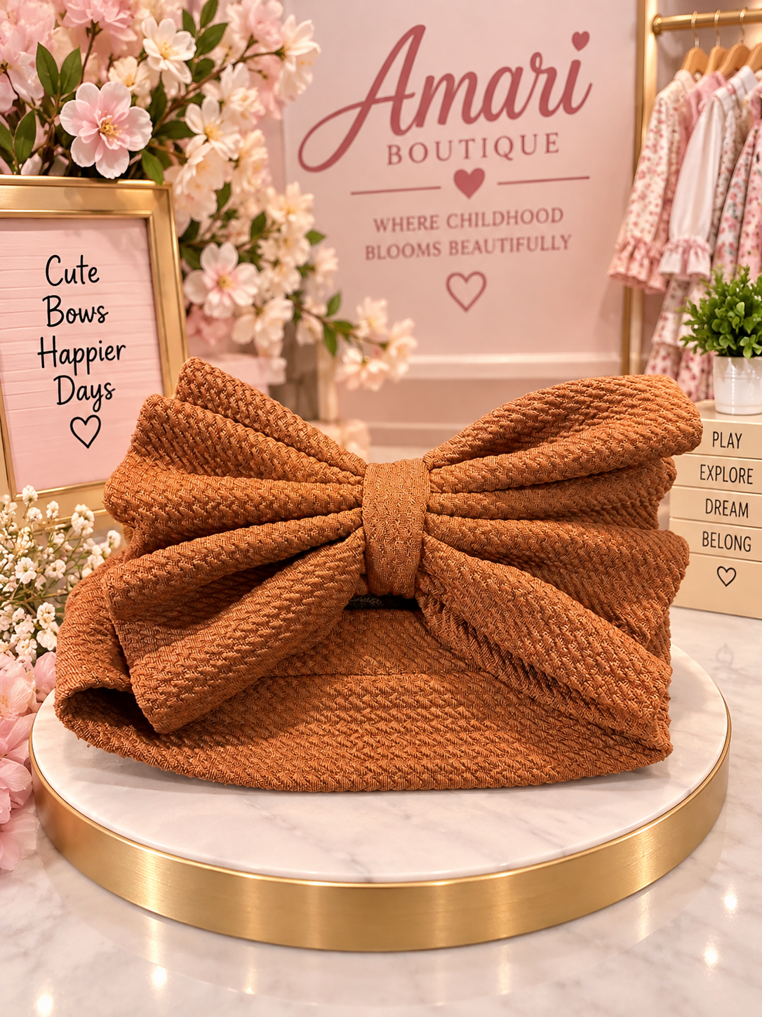 🍂 Rust Brown Textured Bow Headband