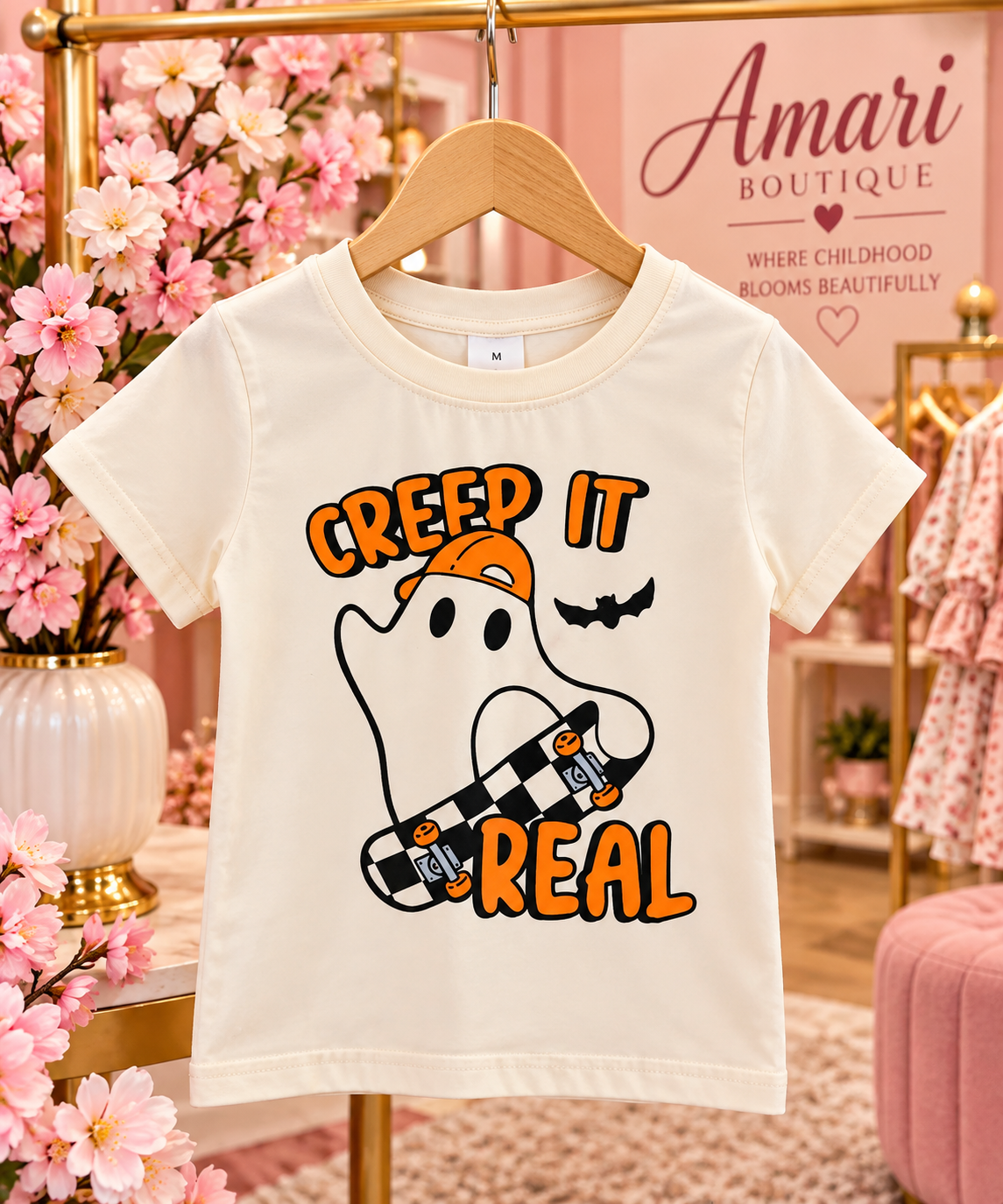 👻 “Creep It Real” Cream Skater Ghost Top