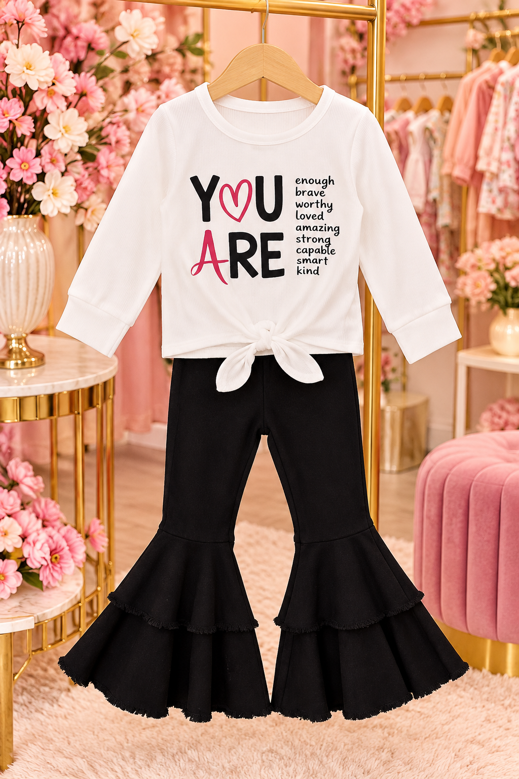 🖤 “You Are…” Black Bell Bottom Set
