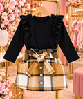🤎 Black & Brown Plaid Flannel Skirt Set