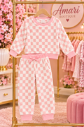 🎀 Pink/White Cozy Chkrd Pj Set