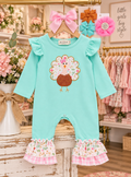 Mint to Be Thankful Turkey Romper 🦃🩵
